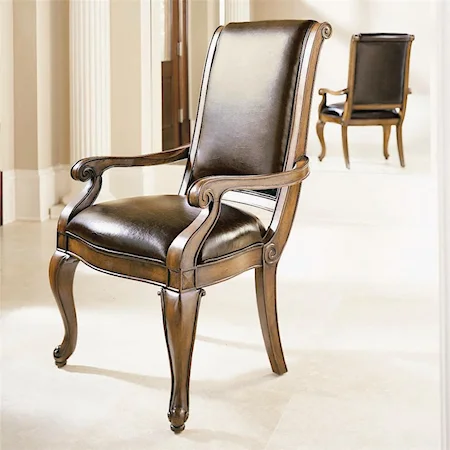 Upholstered Back Dining Arm Chair with Crocodile Pattern Embossed Leather
